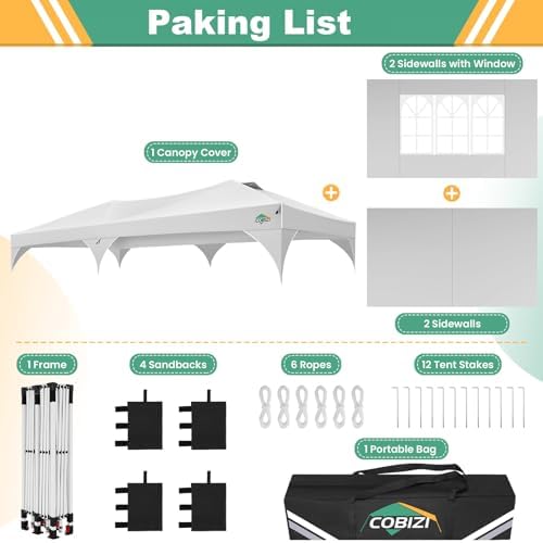 10x20 Pop Up Canopy with 4 Sidewalls, 1-Person Setup, Waterproof, alternate view 5
