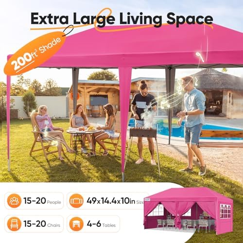 10x20 Pop Up Canopy with 6 Sidewalls & Church Windows in Pink, alternate view 4