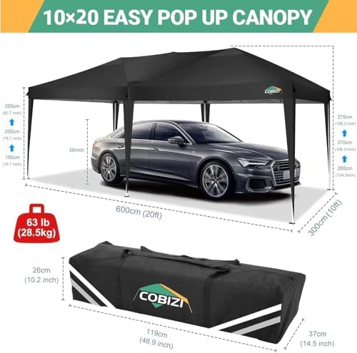 10x20 Pop Up Canopy with 6 Sidewalls, One Push Easy Setup, Black in Black, alternate view 3