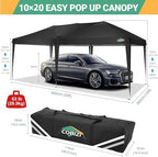10x20 Pop Up Canopy with 6 Sidewalls, One Push Easy Setup, Black in Black, alternate view 3
