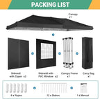 10x20 Pop Up Canopy with 6 Sidewalls, One Push Easy Setup, Black in Black, alternate view 6