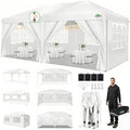 10x20 Pop Up Canopy with 6 Sidewalls, One Push Easy Setup, White in White
