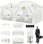 10x20 Pop Up Canopy with 6 Sidewalls, One Push Easy Setup, White in White