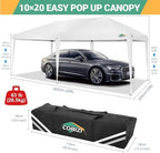 10x20 Pop Up Canopy with 6 Sidewalls, One Push Easy Setup, White in White, alternate view 3