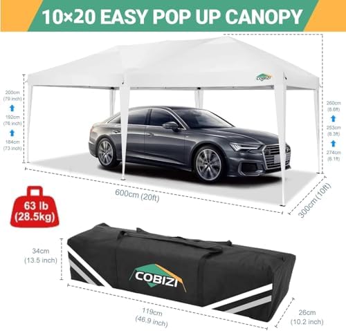 10x20 Pop Up Canopy with 6 Sidewalls, One Push Easy Setup, White in White, alternate view 3