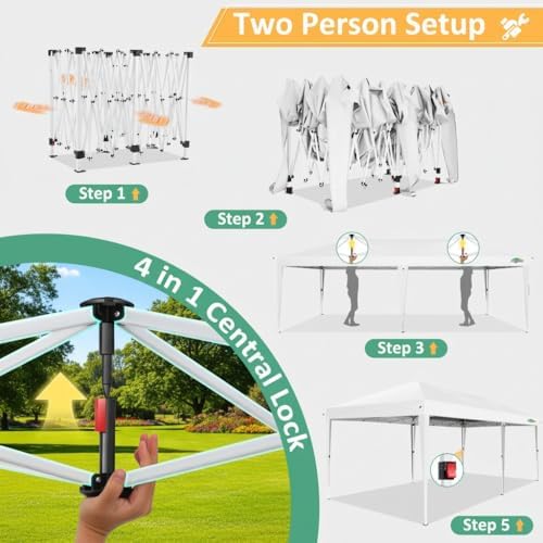 10x20 Pop Up Canopy with 6 Sidewalls, One Push Easy Setup, White in White, alternate view 4