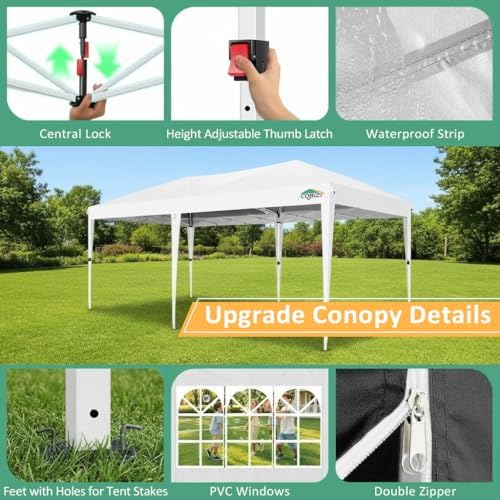 10x20 Pop Up Canopy with 6 Sidewalls, One Push Easy Setup, White in White, alternate view 6
