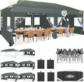 10x20 Pop Up Canopy with 6 Sidewalls One Push Setup, Grey in Grey