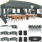 10x20 Pop Up Canopy with 6 Sidewalls One Push Setup, Grey in Grey
