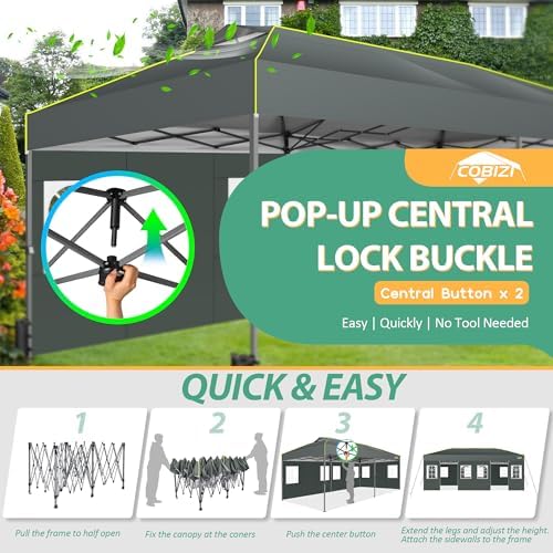 10x20 Pop Up Canopy with 6 Sidewalls One Push Setup, Grey in Grey, alternate view 2