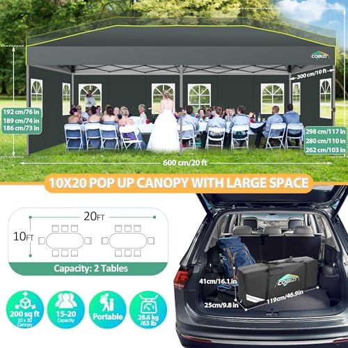 10x20 Pop Up Canopy with 6 Sidewalls One Push Setup, Grey in Grey, alternate view 6