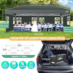 10x20 Pop Up Canopy with 6 Sidewalls One Push Setup, Grey in Grey, alternate view 6