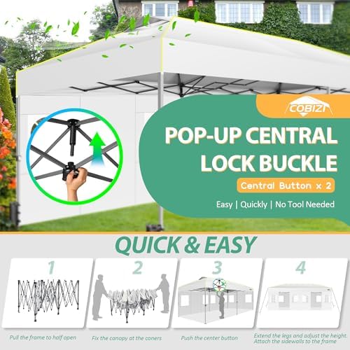 10x20 Pop Up Canopy with 6 Sidewalls One Push Setup, White in White, alternate view 2