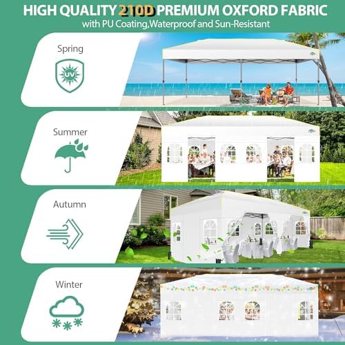 10x20 Pop Up Canopy with 6 Sidewalls One Push Setup, White in White, alternate view 3