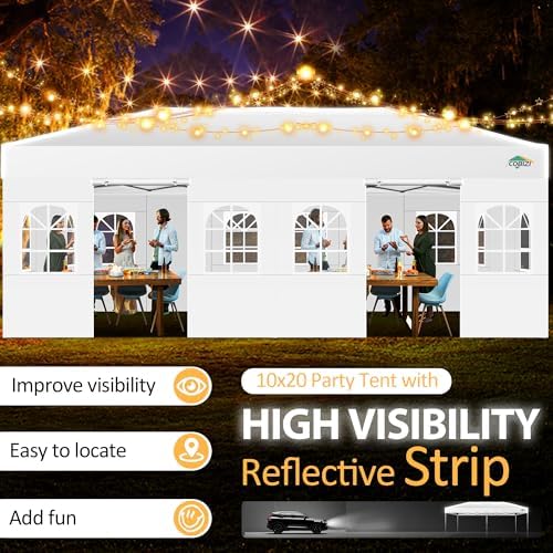 10x20 Pop Up Canopy with 6 Sidewalls One Push Setup, White in White, alternate view 4