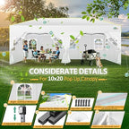 10x20 Pop Up Canopy with 6 Sidewalls One Push Setup, White in White, alternate view 6