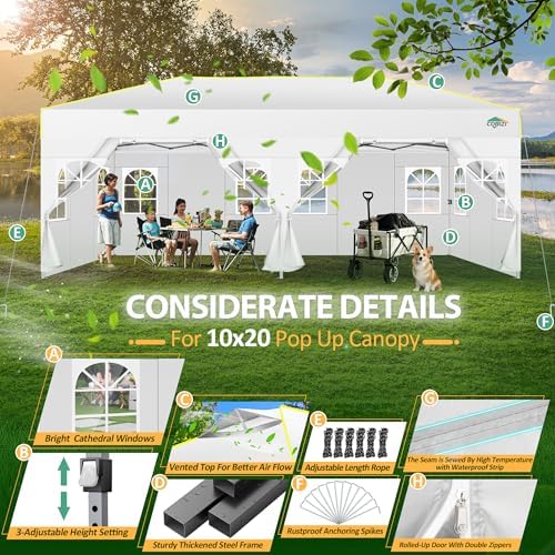 10x20 Pop Up Canopy with 6 Sidewalls One Push Setup, White in White, alternate view 6