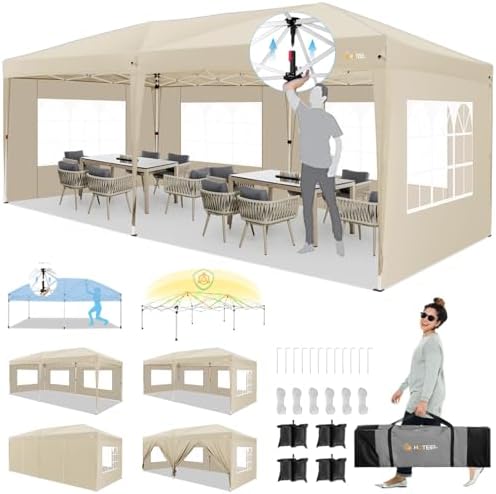 10x20 Pop up Canopy with Sidewalls, One Push Outdoor Tents for Parties Waterproof Canopy Tent with Center Lock