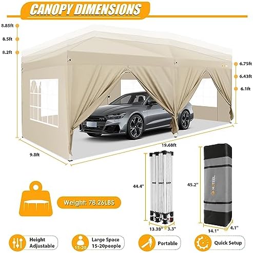 10x20 Pop up Canopy with Sidewalls, One Push Outdoor Tents for Parties Waterproof Canopy Tent with Center Lock, alternate