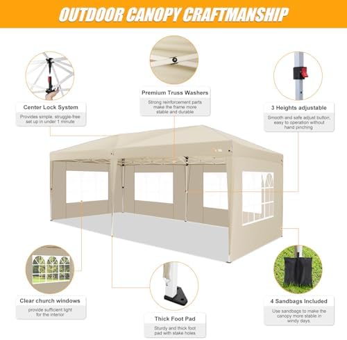 10x20 Pop up Canopy with Sidewalls, One Push Outdoor Tents for Parties Waterproof Canopy Tent with Center Lock, alternate