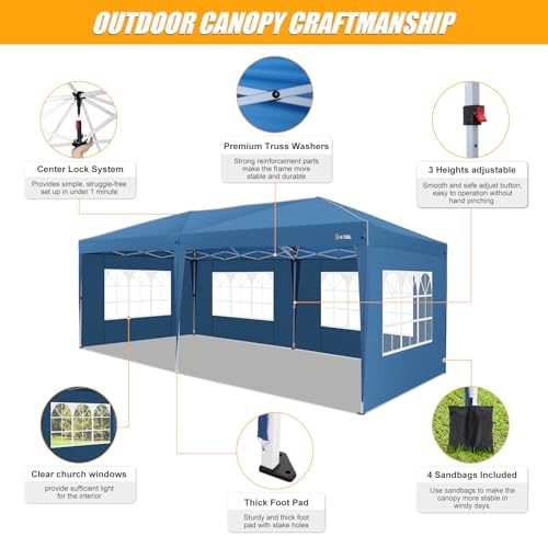 10x20 Pop up Canopy with Sidewalls, One Push Outdoor Tents for Parties Waterproof Canopy Tent with Reinforce, alternate view