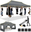 10x20 Pop Up Canopy with Sidewalls, Thickened Hexagonal Legs, Gray in Gray