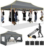 10x20 Pop Up Canopy with Sidewalls, Thickened Hexagonal Legs, Gray in Gray