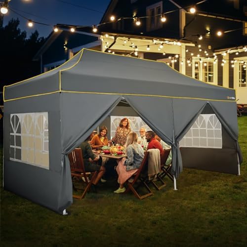 10x20 Pop Up Canopy with Sidewalls, Thickened Hexagonal Legs, Gray in Gray, alternate view 2