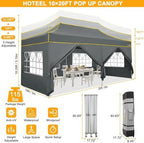10x20 Pop Up Canopy with Sidewalls, Thickened Hexagonal Legs, Gray in Gray, alternate view 3