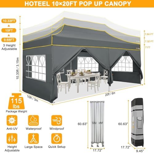 10x20 Pop Up Canopy with Sidewalls, Thickened Hexagonal Legs, Gray in Gray, alternate view 3