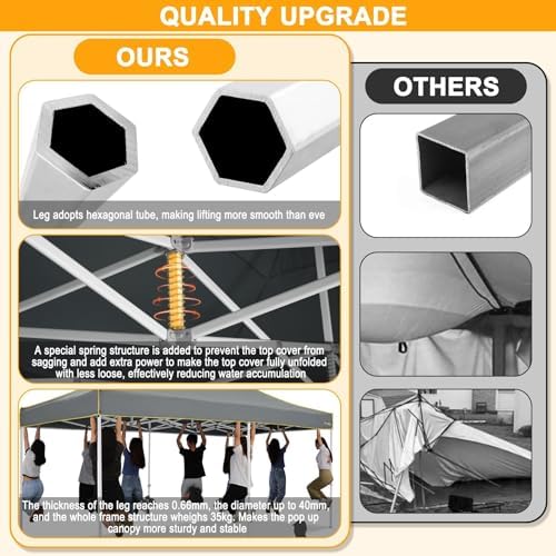 10x20 Pop Up Canopy with Sidewalls, Thickened Hexagonal Legs, Gray in Gray, alternate view 6