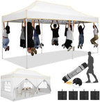 10x20 Pop Up Canopy with Sidewalls, Thickened Hexagonal Legs, White in White