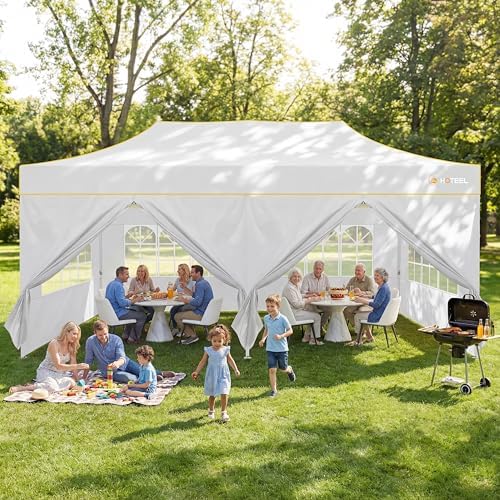10x20 Pop Up Canopy with Sidewalls, Thickened Hexagonal Legs, White in White, alternate view 2