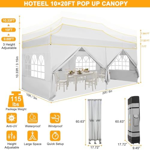 10x20 Pop Up Canopy with Sidewalls, Thickened Hexagonal Legs, White in White, alternate view 3