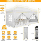 10x20 Pop Up Canopy with Sidewalls, Thickened Hexagonal Legs, White in White, alternate view 3