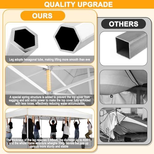 10x20 Pop Up Canopy with Sidewalls, Thickened Hexagonal Legs, White in White, alternate view 6