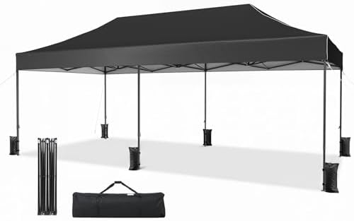 10x20 Pop Up Canopy Without Sidewalls - Breezy Open-Air Instant Shelter with Roller Bag & Sandbag - Outdoor