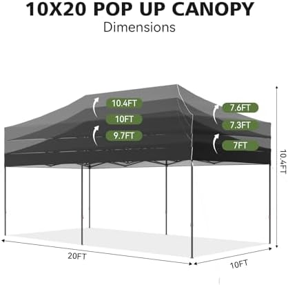 10x20 Pop Up Canopy Without Sidewalls - Breezy Open-Air Instant Shelter with Roller Bag & Sandbag - Outdoor, alternate view 3