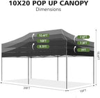 10x20 Pop Up Canopy Without Sidewalls - Breezy Open-Air Instant Shelter with Roller Bag & Sandbag - Outdoor, alternate view 3