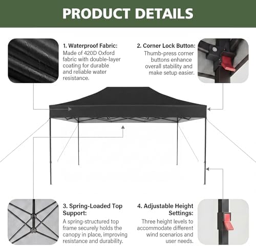 10x20 Pop Up Canopy Without Sidewalls - Breezy Open-Air Instant Shelter with Roller Bag & Sandbag - Outdoor, alternate view 4