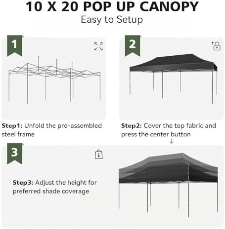 10x20 Pop Up Canopy Without Sidewalls - Breezy Open-Air Instant Shelter with Roller Bag & Sandbag - Outdoor, alternate view 5