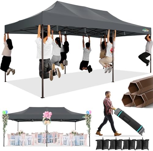 10x20 Pop Up Heavy Duty Canopy Tent with 4 Sandbags, Commercial Heavy Duty Pop Up Tent for Parties All Weather