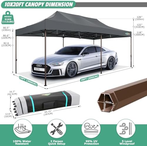 10x20 Pop Up Heavy Duty Canopy Tent with 4 Sandbags, Commercial Heavy Duty Pop Up Tent for Parties All Weather, alternate