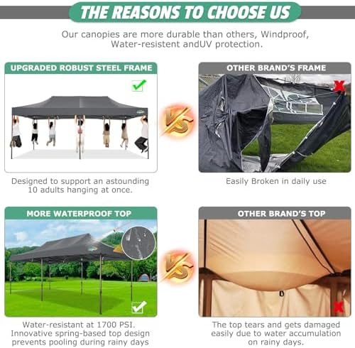 10x20 Pop Up Heavy Duty Canopy Tent with 4 Sandbags, Commercial Heavy Duty Pop Up Tent for Parties All Weather, alternate
