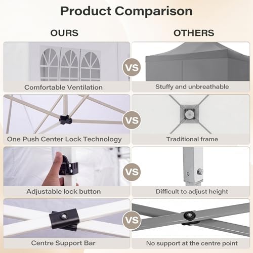 10x20 Pop Up Party Tent, Reinforced Galvanized Steel Pipe Waterproof Canopy with Removable Sidewalls, Roll-Up, alternate view