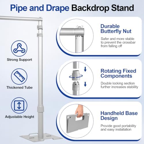 10x20ft Heavy Duty Pipe and Drape Backdrop Stand with Handle Base in 10x20ft, alternate view 6