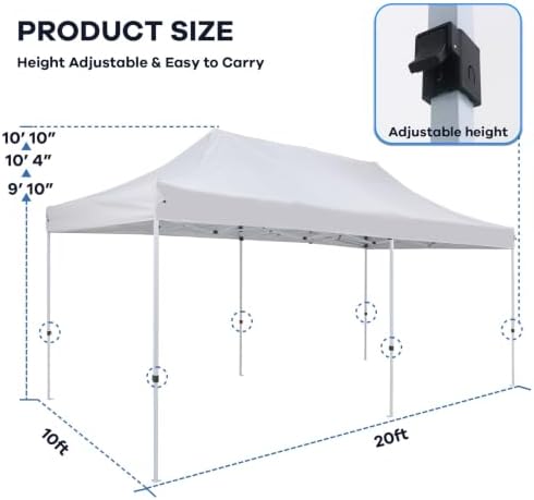 10x20FT Heavy Duty Pop Up Canopy Tent, Outdoor Shlter with Roller Bag, White in 10x20FT in White, alternate view 7