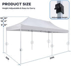 10x20FT Heavy Duty Pop Up Canopy Tent, Outdoor Shlter with Roller Bag, White in 10x20FT in White, alternate view 7