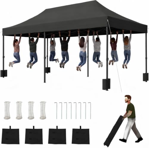 10x20FT Heavy Duty Pop Up Canopy Tent, Party Tent, Black in 10x20FT in Black
