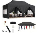 10x20FT Heavy Duty Pop Up Canopy Tent with 4 Sidewalls, Black in 10x20FT in Black
